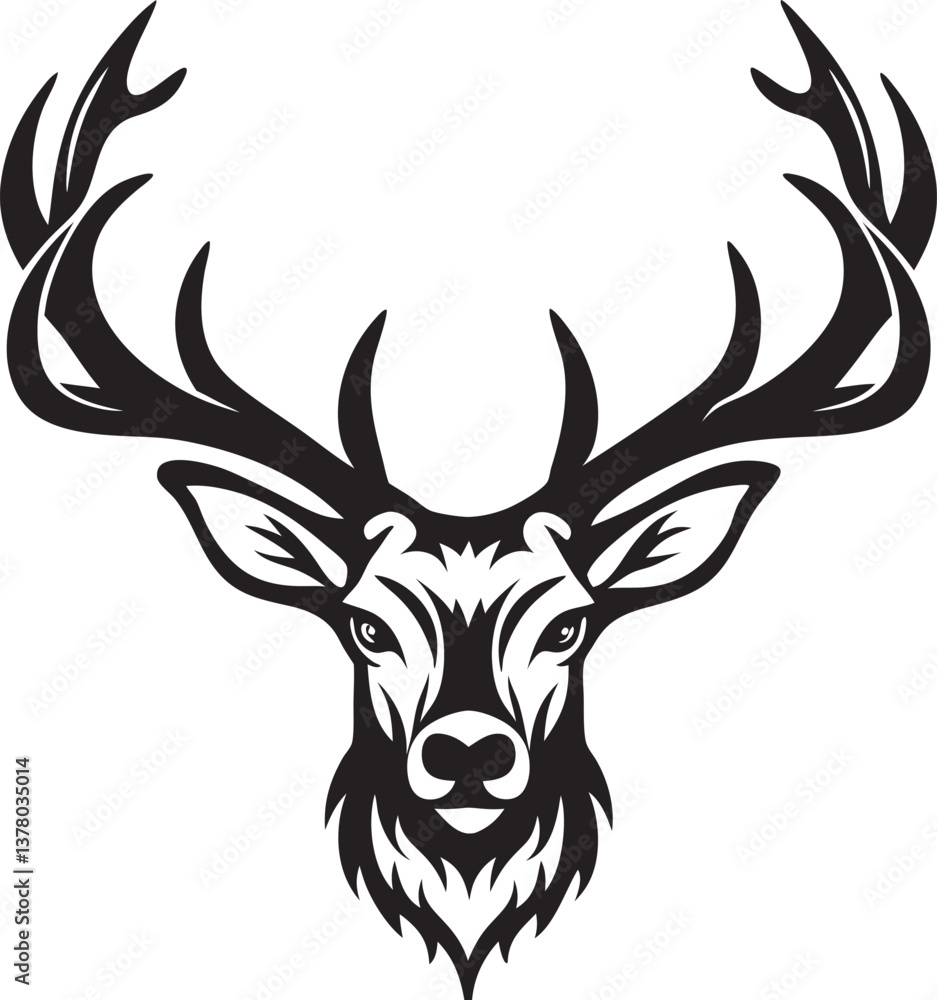 Naklejka premium Majestic Stag Head Silhouette Antlers, Nature, Wildlife, Design