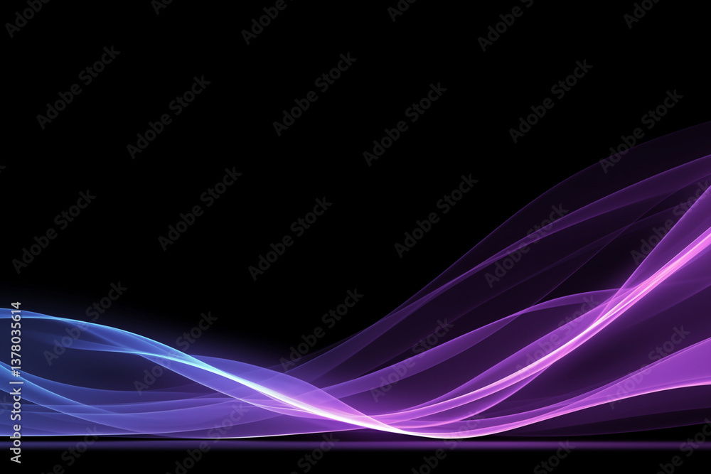 Naklejka premium Abstract dark background with purple and blue glowing wave on black