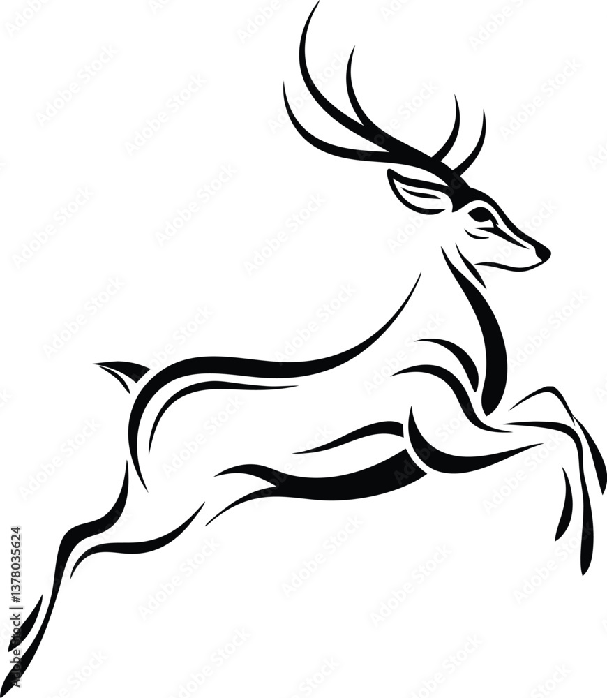 Fototapeta premium Elegant Leaping Deer Silhouette Wildlife Art, Nature, Jump