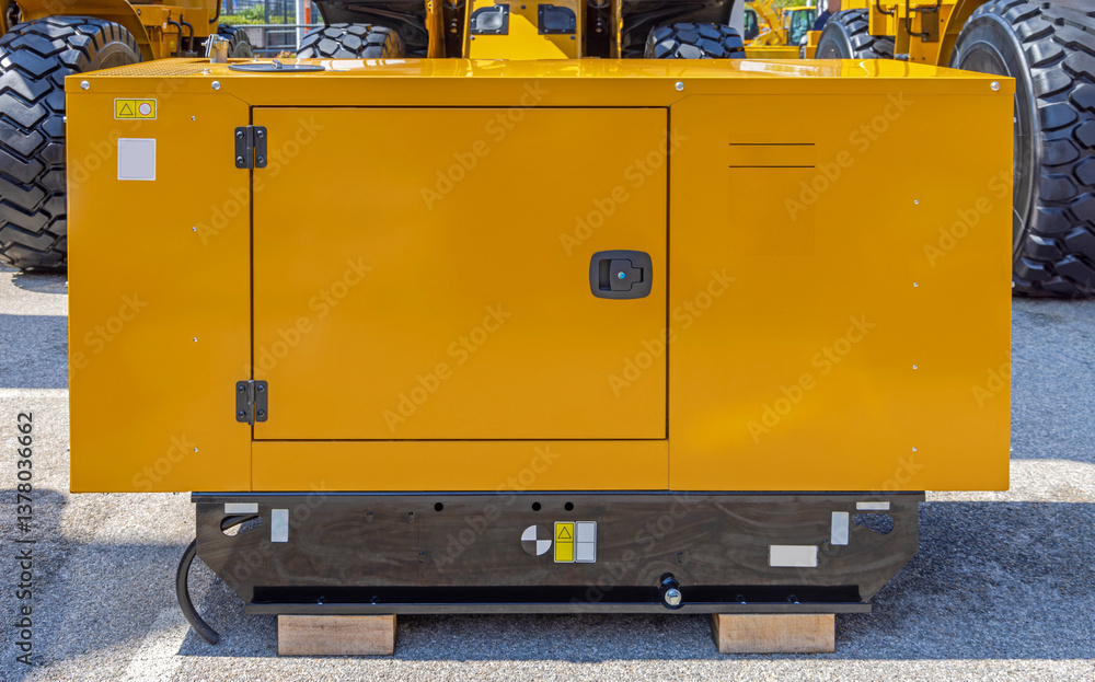 Big Yellow Diesel Generator Set Electric Power at Construction Site