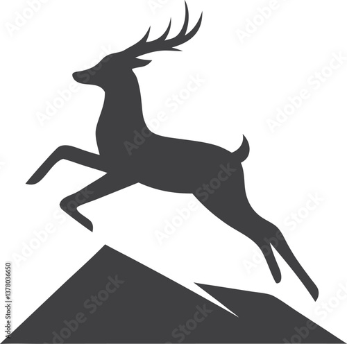 Majestic Deer Leaping Mountain Peak Silhouette Logo Design