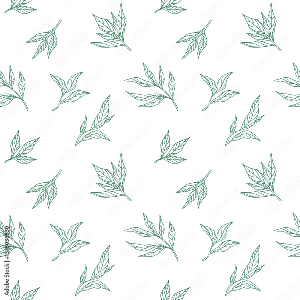 Fototapeta premium Vector seamless hand sketch style leaf pattern on white background
