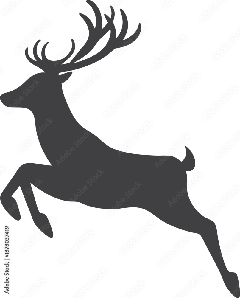 Fototapeta premium Leaping Deer Silhouette Elegant, Dark, Antlered, Graceful, Jumping, Wildlife, Nature, Forest, Animal