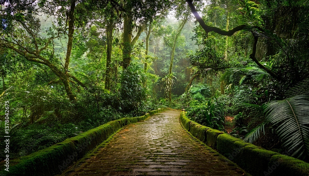 Fototapeta premium a path in the middle of a lush green forest
