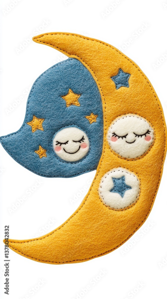 Obraz premium Handmade Felt Moon and Stars Wall Hanging - Nursery Decor