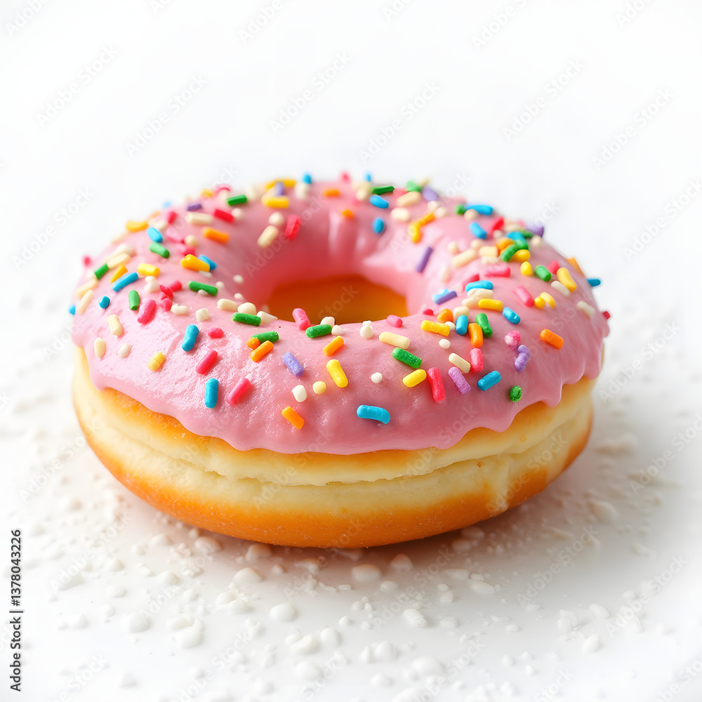 Gros plan sur donut rose isolé sur fond blanc