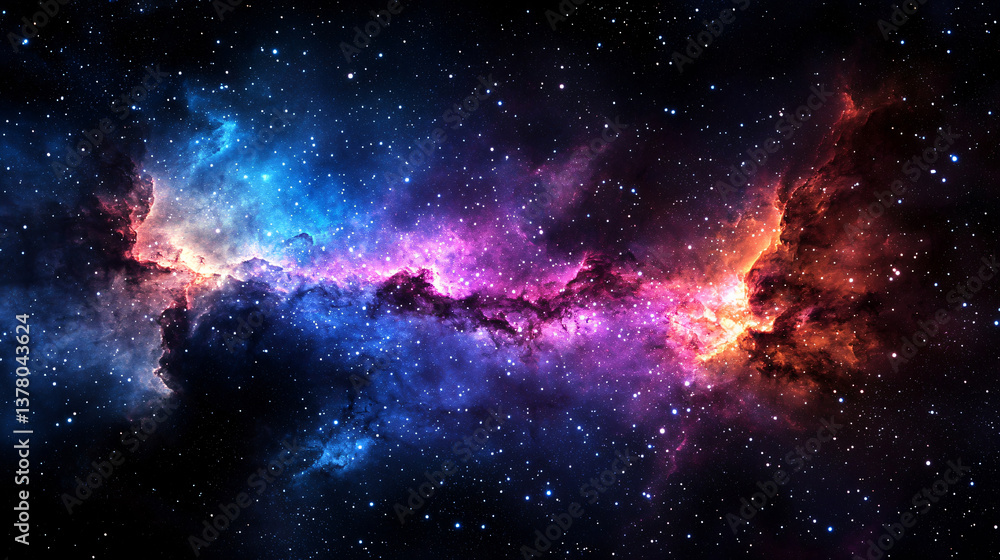 Obraz premium Striking Cosmic Nebula Displaying Blue Purple and Orange Celestial Cloud Scenery in Deep Space
