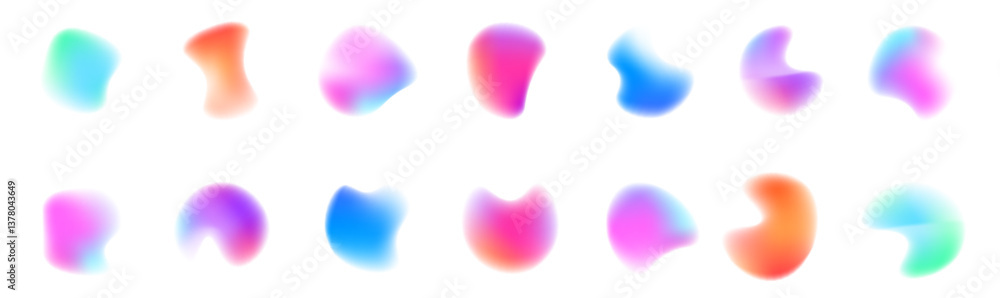 Gradient aura, grain neon blob with noise effect vector illustration. Abstract color watercolor blur mesh shape on white background. Set of defocused soft color gradient circles for creative graphic Gradient aura, grain neon blob with noise effect vector illustration. Abstract color watercolor blur mesh shape on white background. Set of defocused soft color gradient circles for creative graphic
