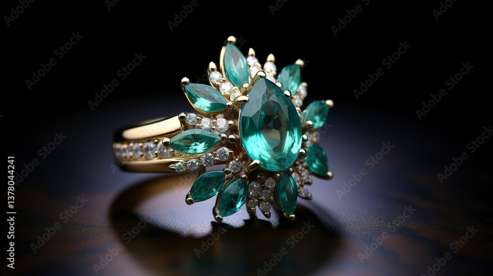 Fototapeta premium A photo of an emerald cluster ring.