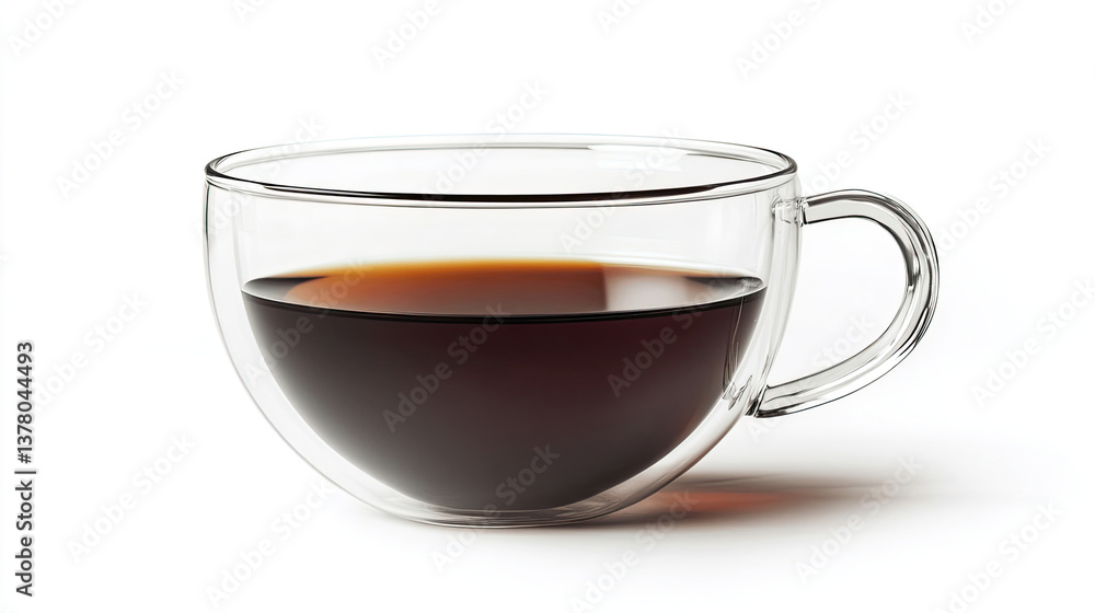 Clear glass cup filled with rich black coffee resting on a plain surface during early morning hours Generative AI Clear glass cup filled with rich black coffee resting on a plain surface during early morning hours Generative AI