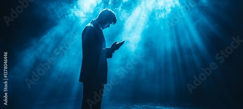 Pastor in suit pray to god. Religion belief faith worship. Generative AI technology.	
