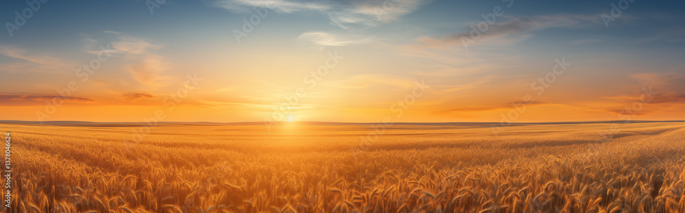Obraz premium A wheat field at sunset.