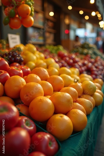 Obraz na płótnie Bright and fresh tomatoes illuminated by warm sunset light at a farmer's market, showcasing organic produce and the seasonal freshness of locally sourced fruits and vegetables. w salonie