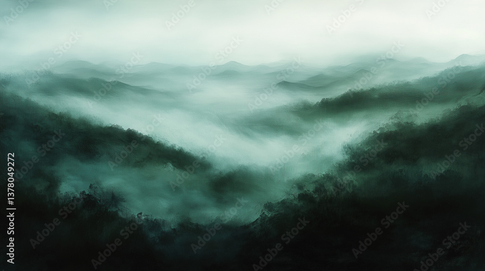 Rolling fog sweeping over a dark green valley, ethereal atmosphere, Rolling fog sweeping over a dark green valley, ethereal atmosphere,