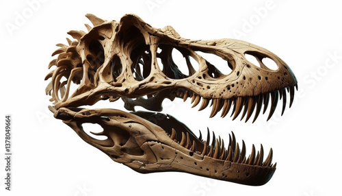 Fototapeta Naklejka Na Ścianę i Meble -  Predator dinosaur head skeleton on white background.