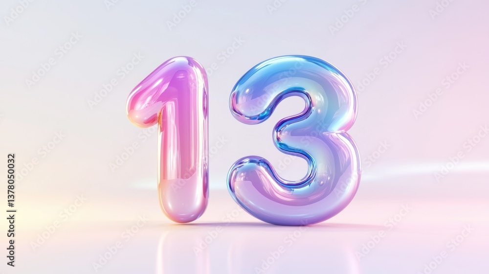 Pastel Holographic Number 13 on Soft Background Pastel Holographic Number 13 on Soft Background