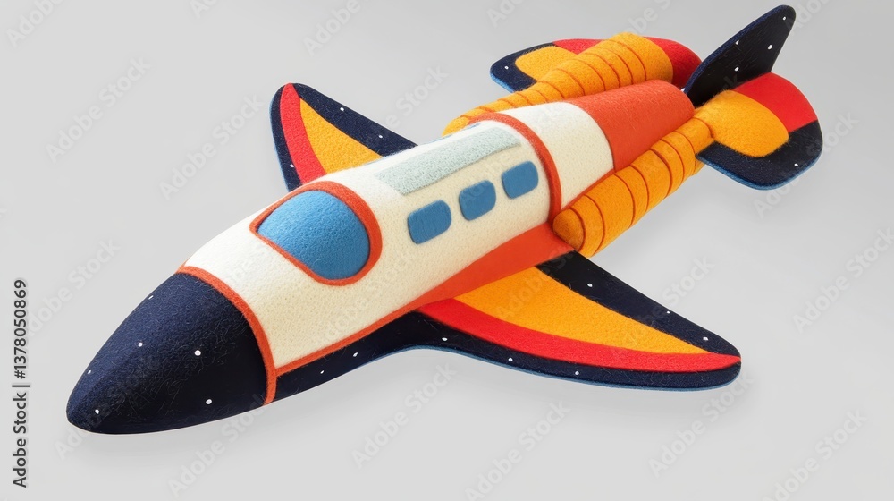 Fototapeta premium Handmade Felt Space Shuttle Toy - Retro Style Rocket Ship for Kids