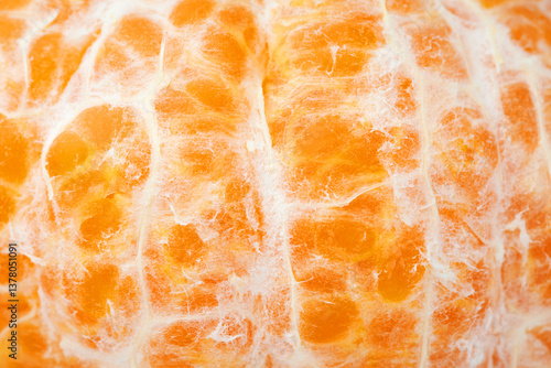 Close up Macro Shot of Orange Fruit Texture Showcasing Vibrant Peel and Pith Details on White and Isolated Background