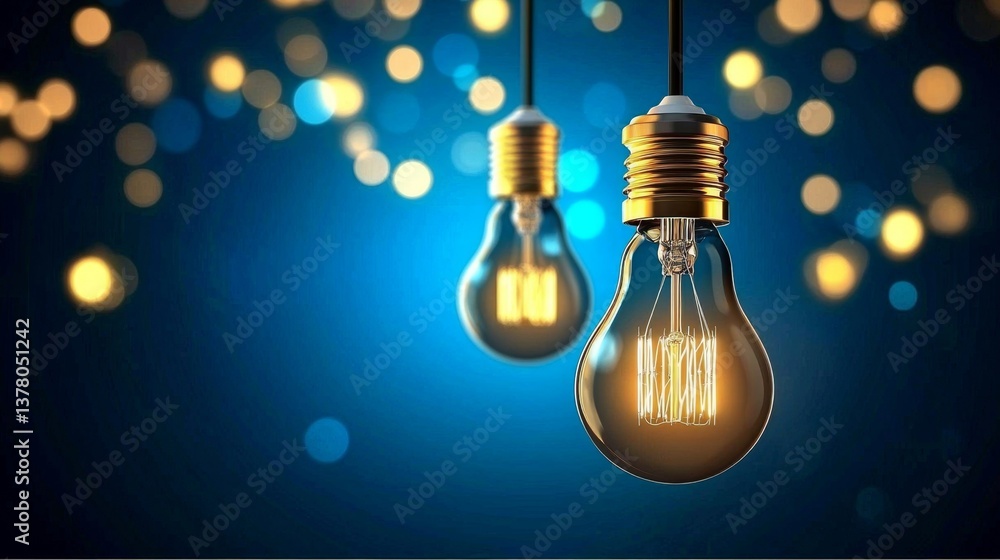 A creative interpretation of lighting featuring a tungsten light bulb against dark blue. A creative interpretation of lighting featuring a tungsten light bulb against dark blue.