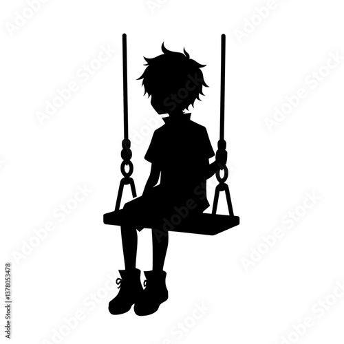 Anime boy sitting on swing silhouette