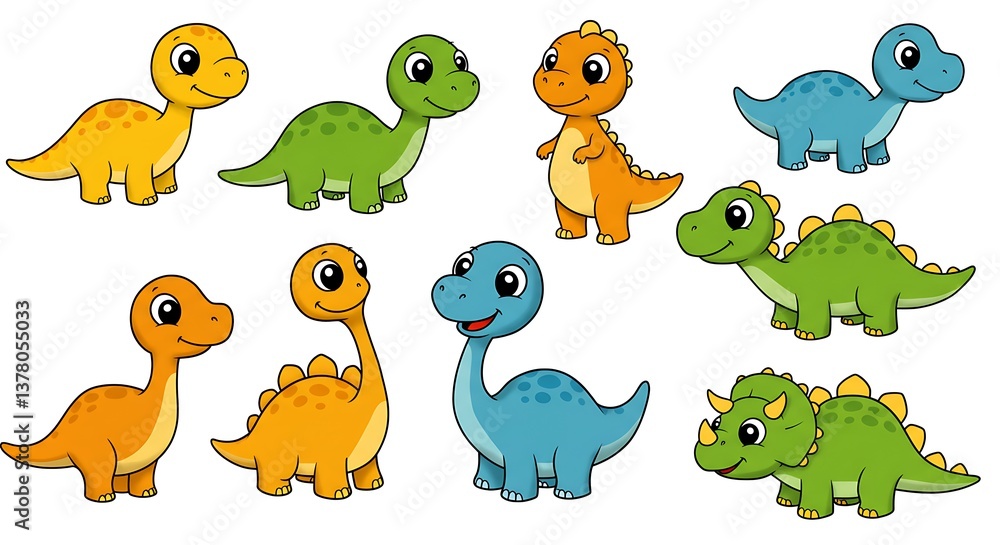 Naklejka premium Set of colorful cute baby Dinosaurs, clip art