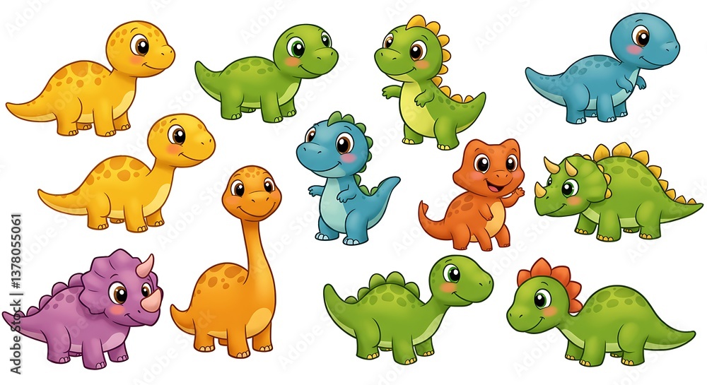 Fototapeta premium Set of colorful cute baby Dinosaurs, clip art