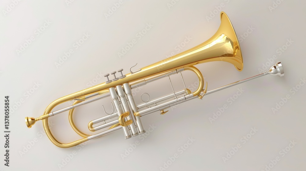 Obraz premium Hyperrealistic trombone detail studio setting gigapixel image bright environment close-up view musical instrument concept