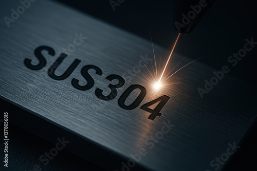 Laser engraving process on stainless steel plate with SUS304 marking showcases precision engineering and modern technology