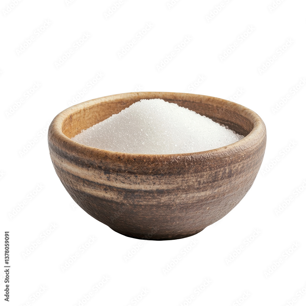 Ceramic bowl filled with granulated sugar on a clean Transparent background for kitchen or baking use, sugar in ceramic bowl isolated on PNG background Ceramic bowl filled with granulated sugar on a clean Transparent background for kitchen or baking use, sugar in ceramic bowl isolated on PNG background