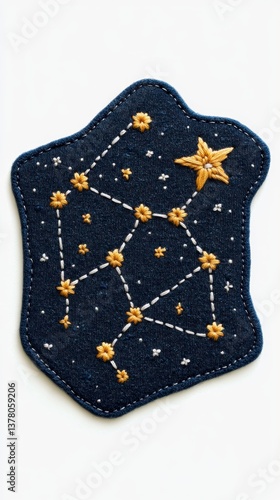 Hand-Embroidered Constellation Patch Celestial Design on Dark Blue Fabric