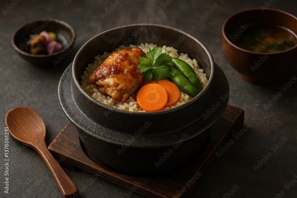 Japanese Chicken and Carrot Kamameshi Rice (鶏と人参の釜飯, 닭고기 당근 가마메시) Cooked in Traditional Hot Stone Pot
Japanese Chicken and Carrot Kamameshi Rice (鶏と人参の釜飯, 닭고기 당근 가마메시) Cooked in Traditional Hot Stone Pot