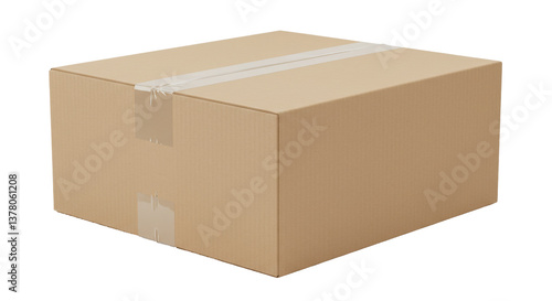 Isolated Cardboard Box Sealed with Tape
