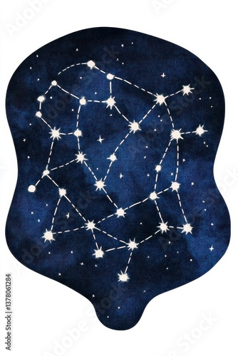 Celestial Constellation Rug Navy Blue and White Starry Night Design