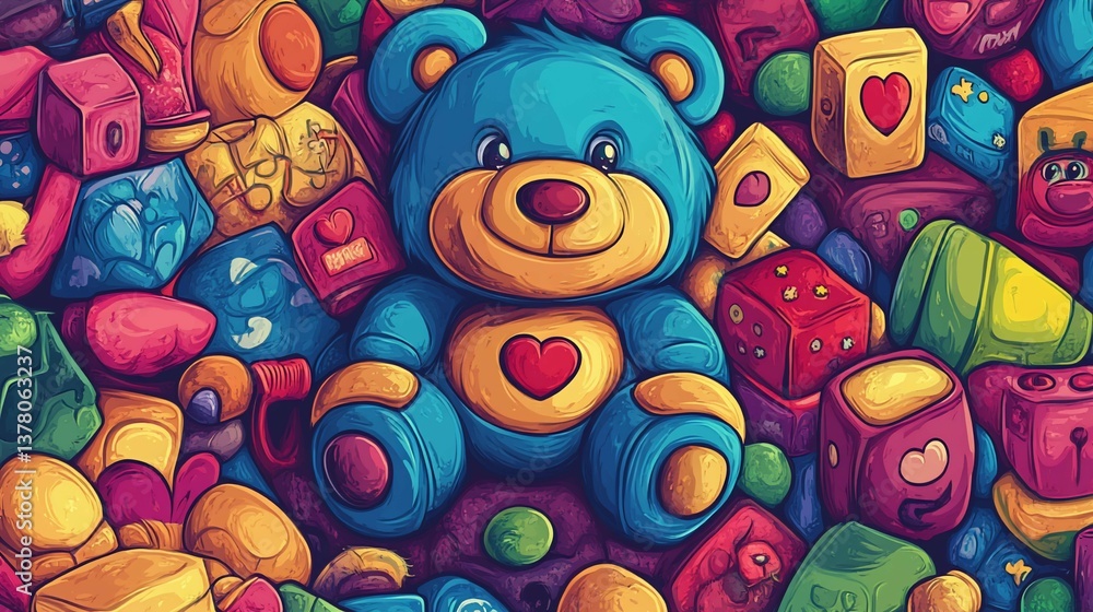 Obraz premium Colorful Teddy Bear Toy Overload