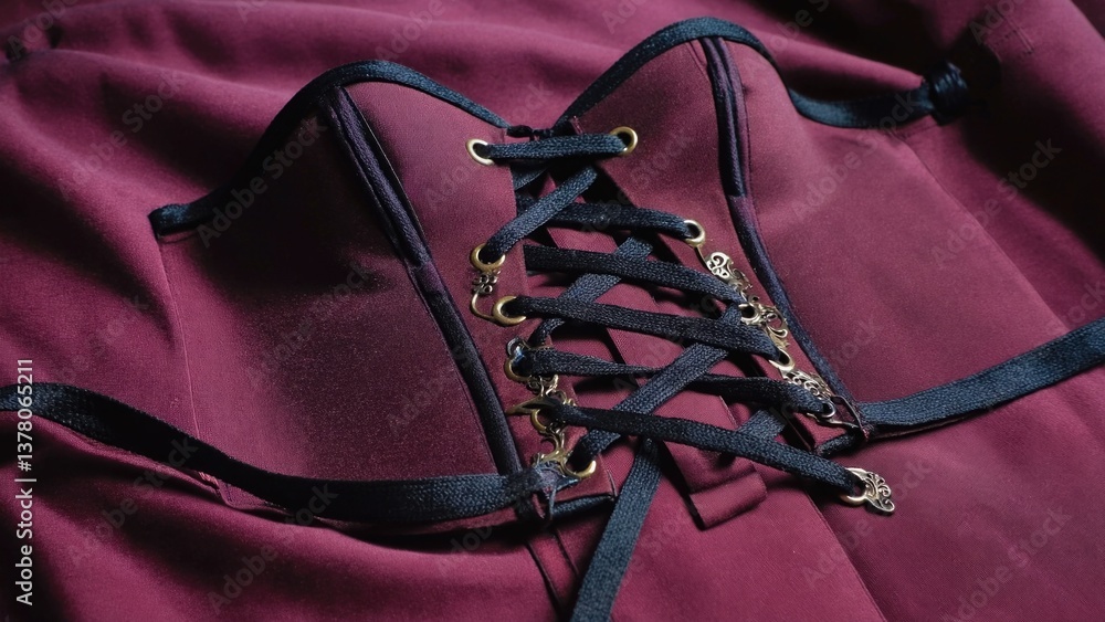 A close-up shot of a corset on a purple fabric, ideal for fashion or textile projects A close-up shot of a corset on a purple fabric, ideal for fashion or textile projects