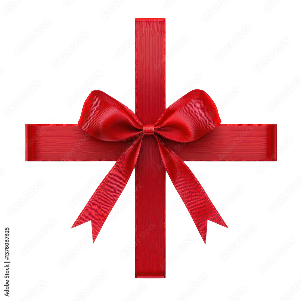 Red ribbon and bow in cross shape isolated on transparent background Red ribbon and bow in cross shape isolated on transparent background