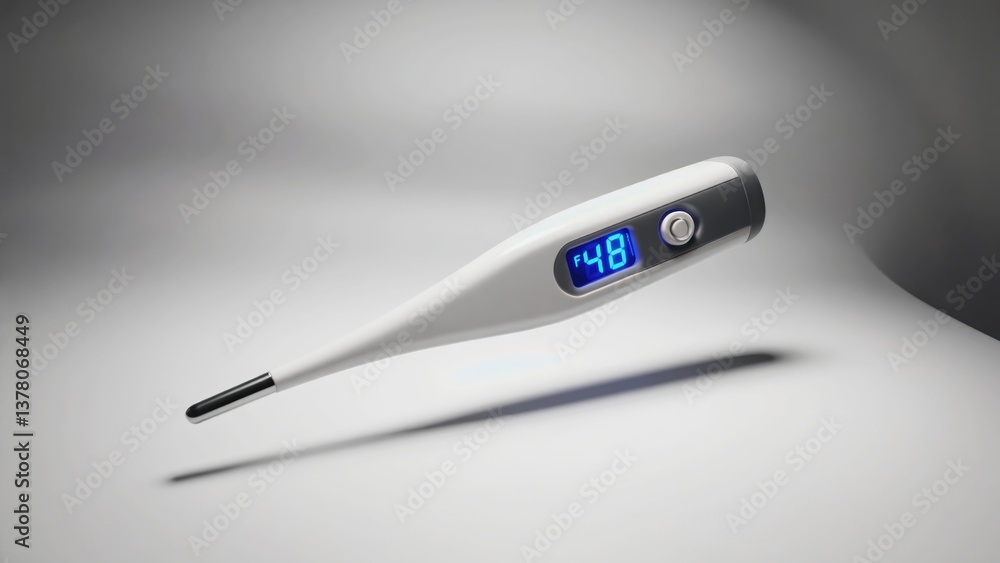 A digital thermometer sitting on a white surface A digital thermometer sitting on a white surface