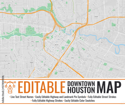 Editable Downtown Houston Map