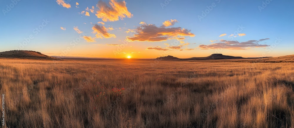 Fototapeta premium Golden Sunset Over Prairie Landscape