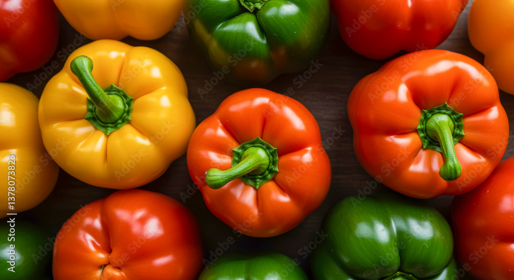 Fototapeta premium Peppers Top View Background – Colorful Fresh Vegetable Pattern