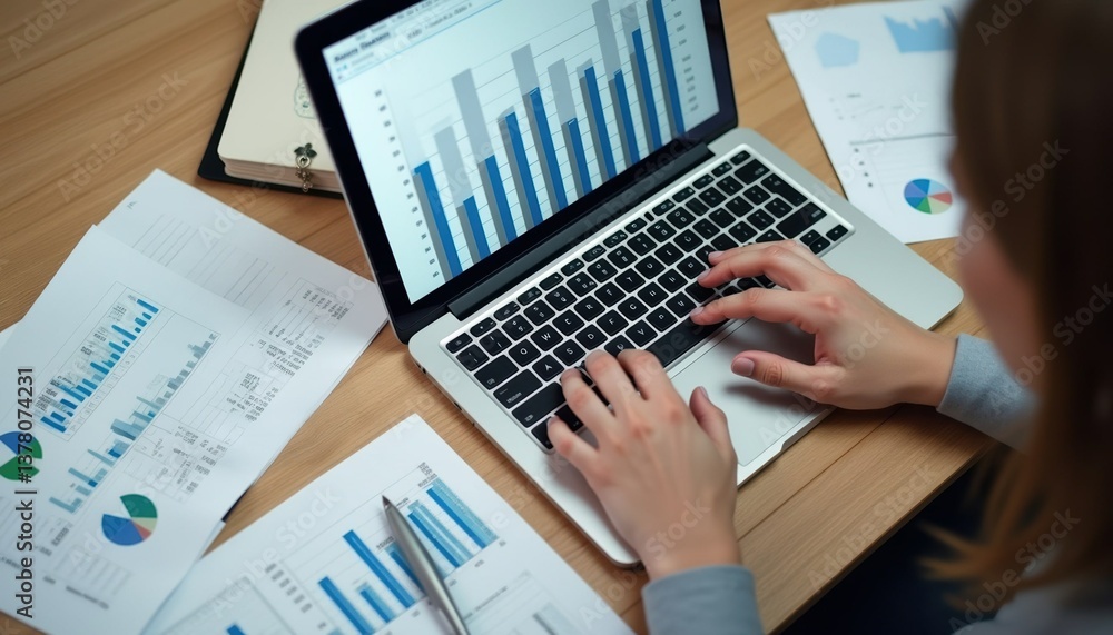 Data Analysis and Business Growth. Man Reviewing Financial Reports and Market Trends for Strategic Decision-Making Data Analysis and Business Growth. Man Reviewing Financial Reports and Market Trends for Strategic Decision-Making