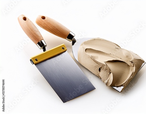 Obraz na płótnie beige putty and two spatulas isolated with white background