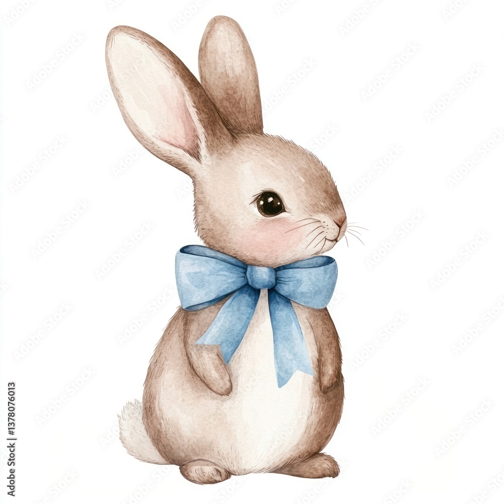 Cute brown bunny illustration watercolor animal.