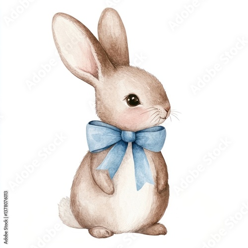 Cute brown bunny illustration watercolor animal.