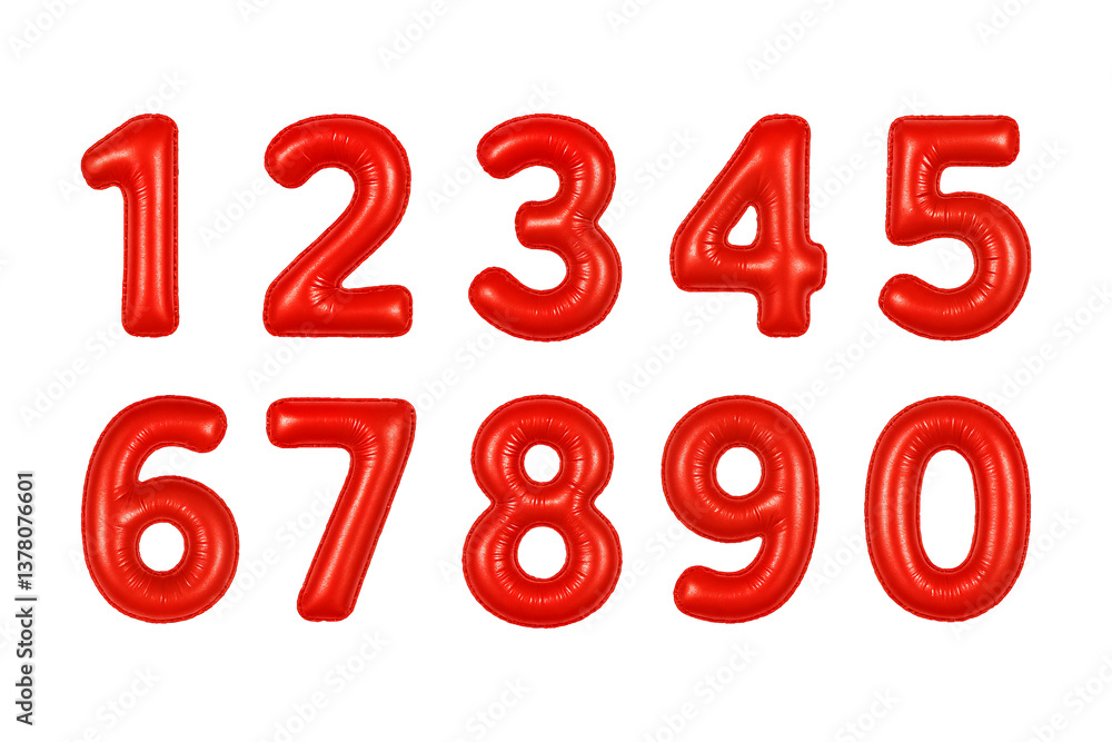 Collection set of red balloon numbers isolated on transparent or white background, png Collection set of red balloon numbers isolated on transparent or white background, png