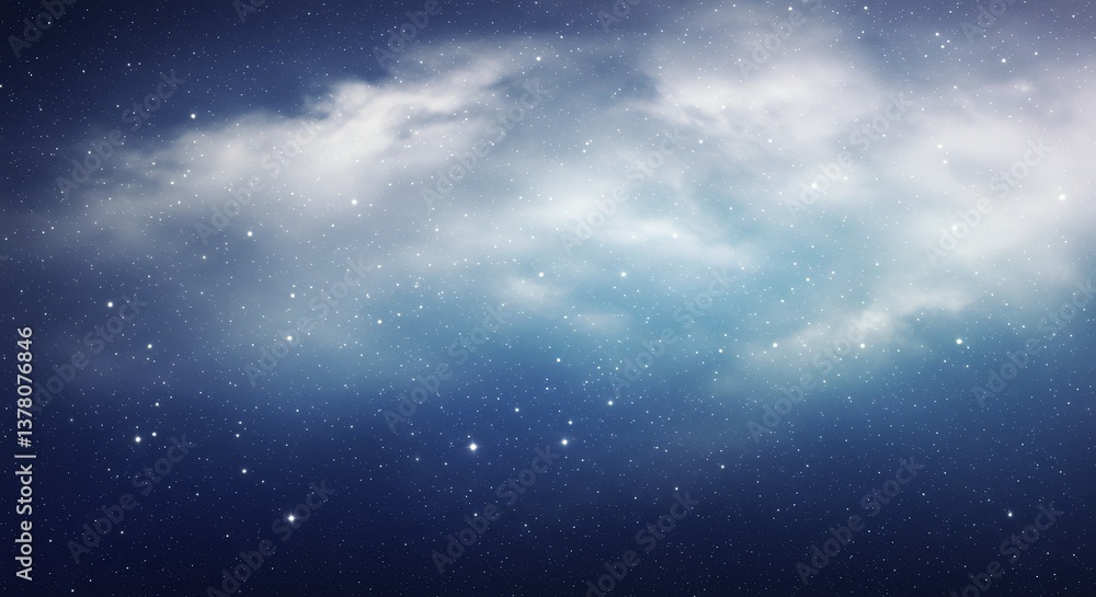 Obraz premium 星雲の中に溶け込む深い青と柔らかな白いイラスト