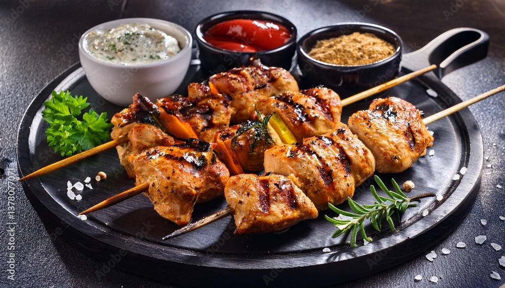 grilled chicken skewers with spices and flavors grilled chicken skewers with spices and flavors