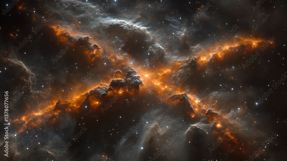 Fototapeta premium Cosmic Nebula Orange Hues Galactic Dust Clouds
