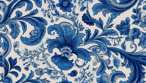 repeating blue toile pattern