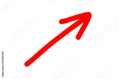 右肩上がりのシンプルな手書きの矢印 　赤　ベクター